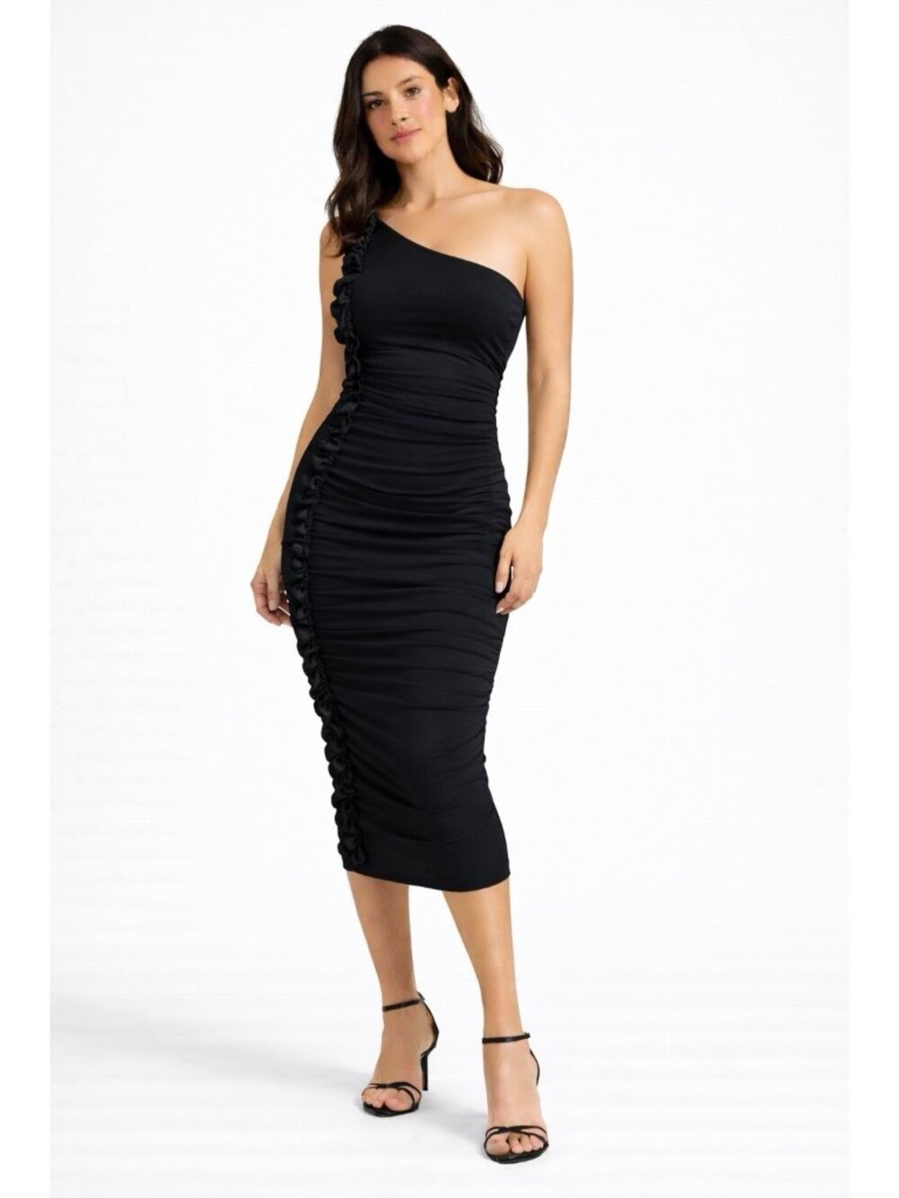 Velvet Graham Spencer One Shoulder Dress Womens Small Black Ruched Bodycon New